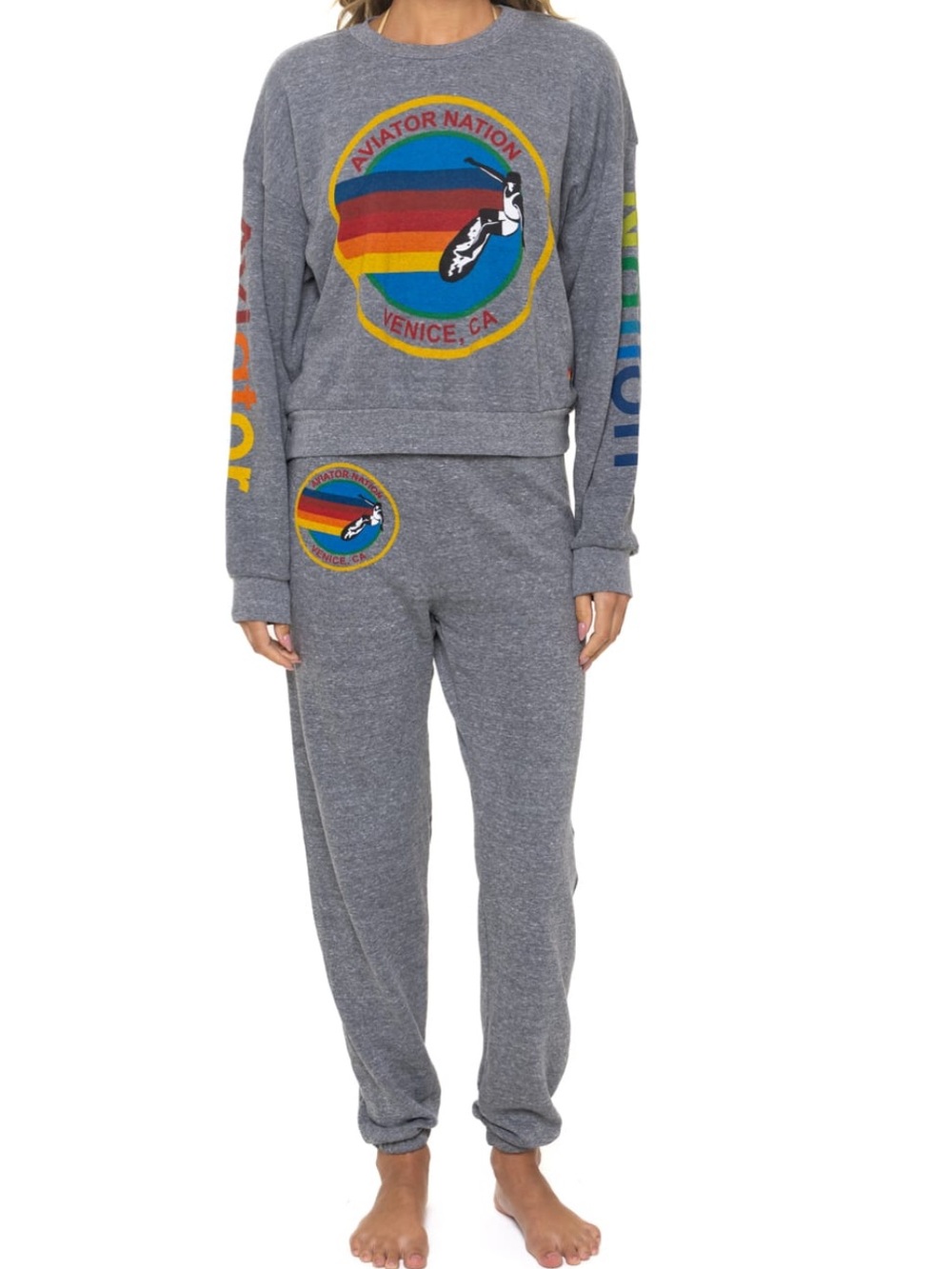 Aviator Nation Venice CA Rainbow Logo Sweatpants Joggers Gray M